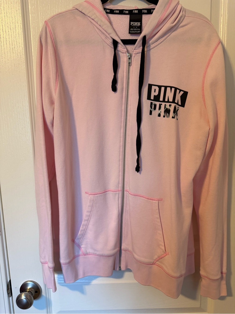 Victoria's Secret PINK Light Pink Zip Hoodie with Black Drawstrings